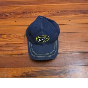 Vintage Nike Basketball Snapback Hat Navy Blue Yellow Swoosh Logo Cap Mens
